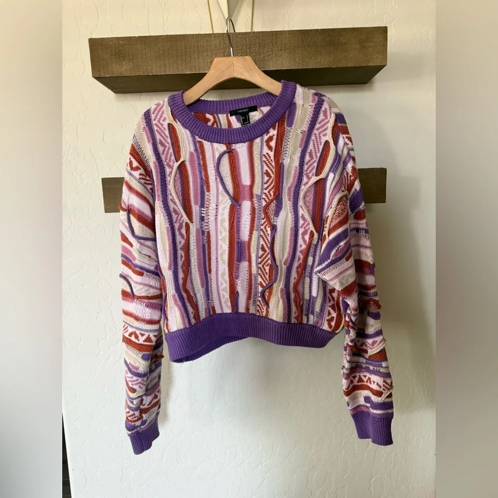 Forever 21|Vintage coogi style grandpa sweater,Colorful pastel & textured•LARGE